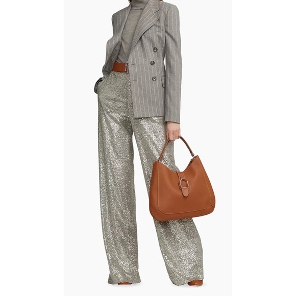 RALPH LAUREN COLLECTION PURPLE LABEL Welles SILVER SEQUIN Wide Leg Pants Size 10 - Picture 2 of 15